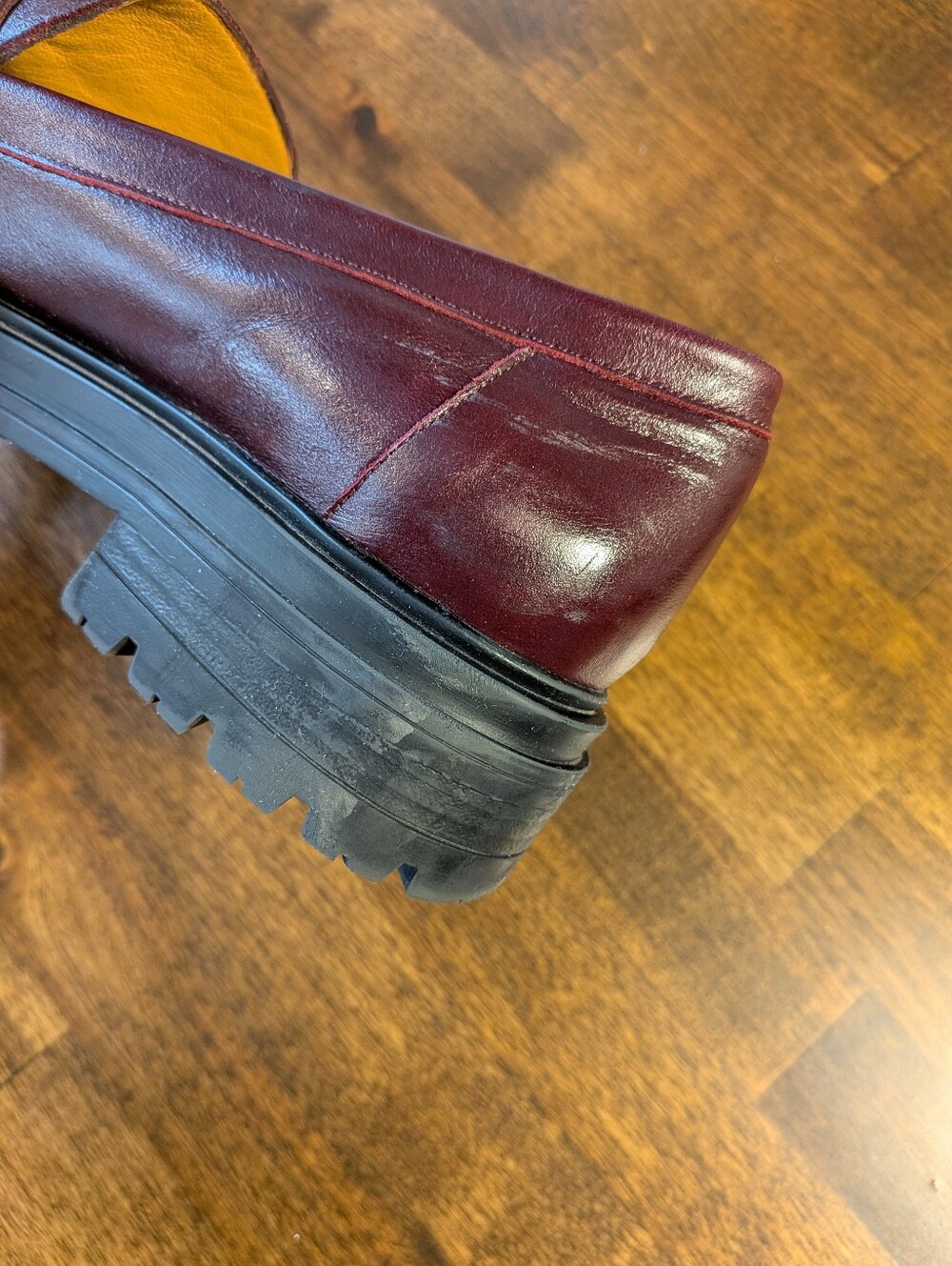 Sézane Albane Loafers Glossy Burgundy Leather Thick Lug Sole Shoes EU 39 US 8 - Picture 10 of 16